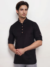 Navkanj Men's Slim Fit Full Sleeve Cotton Black Color Short Kurta