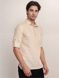 Navkanj Men's Slim Fit Spread Collar Cotton Black Color Short Kurta