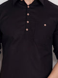 Navkanj Men's Slim Fit Spread Collar Cotton Black Color Short Kurta
