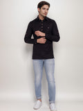 Navkanj Men's Slim Fit Spread Collar Cotton Black Color Short Kurta