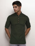 Navkanj Men's Slim Fit Full Sleeve Cotton Black Color Short Kurta