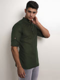 Navkanj Men's Slim Fit Full Sleeve Cotton Black Color Short Kurta