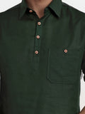 Navkanj Men's Slim Fit Spread Collar Cotton Black Color Short Kurta