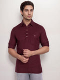Navkanj Men's Slim Fit Spread Collar Cotton Black Color Short Kurta