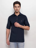 Navkanj Men's Slim Fit Spread Collar Cotton Black Color Short Kurta
