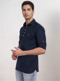 Navkanj Men's Slim Fit Spread Collar Cotton Black Color Short Kurta