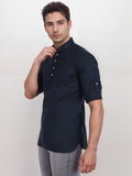 Navkanj Men's Slim Fit Full Sleeve Cotton Black Color Short Kurta