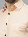 Navkanj Men's Slim Fit Spread Collar Beige Color Cotton Blend Formal Shirt