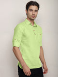 Navkanj Men's Slim Fit Spread Collar Cotton Black Color Short Kurta