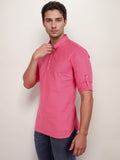 Navkanj Men's Slim Fit Full Sleeve Cotton Black Color Short Kurta