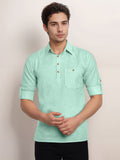 Navkanj Men's Slim Fit Spread Collar Cotton Black Color Short Kurta