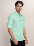 Navkanj Men's Slim Fit Spread Collar Cotton Black Color Short Kurta