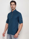 Navkanj Men's Slim Fit Full Sleeve Cotton Black Color Short Kurta