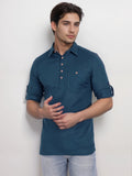 Navkanj Men's Slim Fit Spread Collar Cotton Black Color Short Kurta