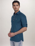 Navkanj Men's Slim Fit Spread Collar Cotton Black Color Short Kurta