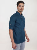 Navkanj Men's Slim Fit Full Sleeve Cotton Black Color Short Kurta