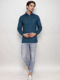 Navkanj Men's Slim Fit Spread Collar Cotton Black Color Short Kurta