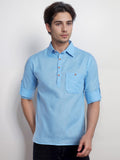 Navkanj Men's Slim Fit Spread Collar Cotton Black Color Short Kurta