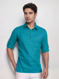 Navkanj Men's Slim Fit Spread Collar Cotton Black Color Short Kurta