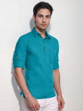 Navkanj Men's Slim Fit Spread Collar Cotton Black Color Short Kurta