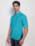 Navkanj Men's Slim Fit Full Sleeve Cotton Black Color Short Kurta