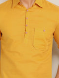 Navkanj Men's Slim Fit Spread Collar Cotton Black Color Short Kurta